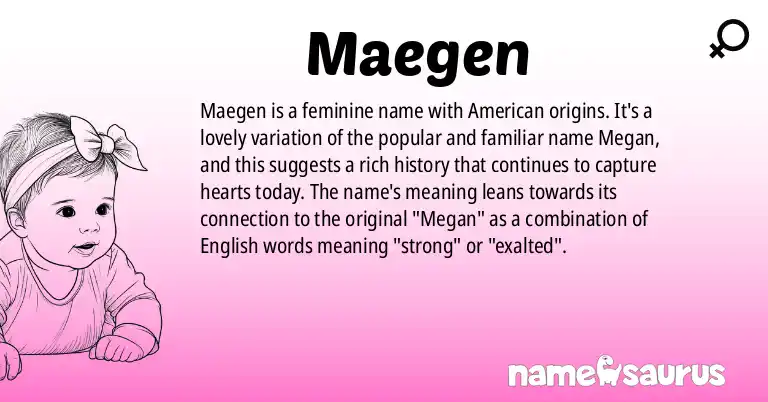 Infographic about Maegen name meaning, Maegen is a name from American origin(s).