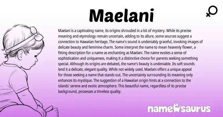 Infographic about Maelani name meaning, Maelani is a name from Hawaiian, Other origin(s).