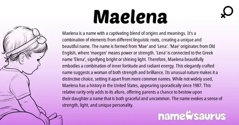 Infographic about Maelena name meaning, Maelena is a name from Greek, English origin(s).