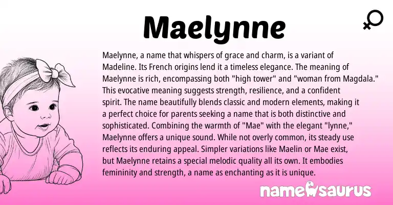 Infographic about Maelynne name meaning, Maelynne is a name from French origin(s).