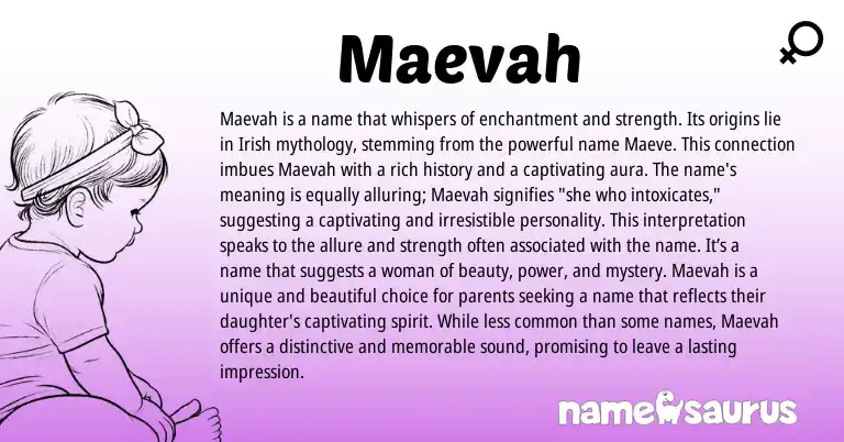 Infographic about Maevah name meaning, Maevah is a name from Gaelic, Irish origin(s).