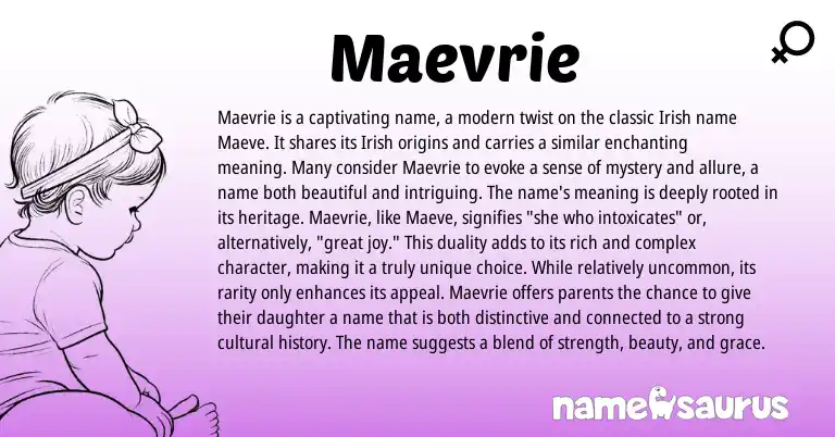 Infographic about Maevrie name meaning, Maevrie is a name from Irish origin(s).
