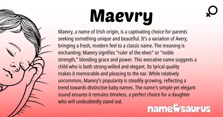 Infographic about Maevry name meaning, Maevry is a name from Irish origin(s).