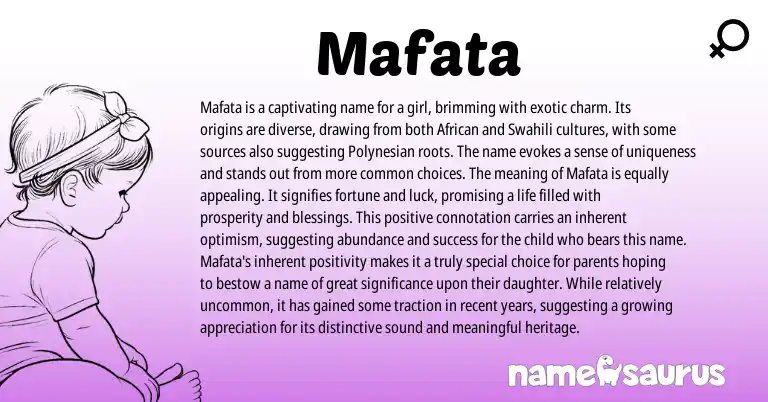Infographic about Mafata name meaning, Mafata is a name from African, Swahili origin(s).