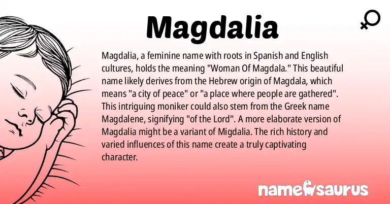 Infographic about Magdalia name meaning, Magdalia is a name from Spanish (Mexican), English origin(s).