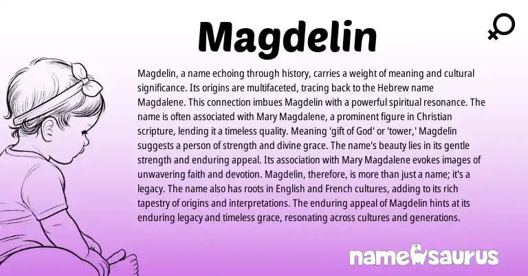 Infographic about Magdelin name meaning, Magdelin is a name from Hebrew, Greek origin(s).