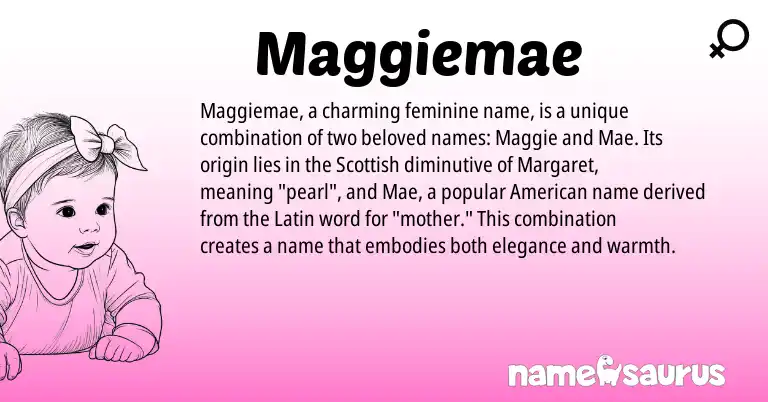 Infographic about Maggiemae name meaning, Maggiemae is a name from Latin, Scottish, American origin(s).