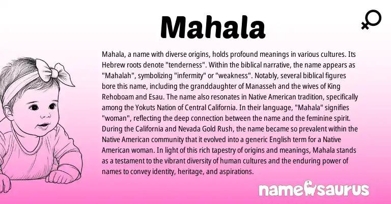 Infographic about Mahala name meaning, Mahala is a name from Native American, English, Hebrew origin(s).