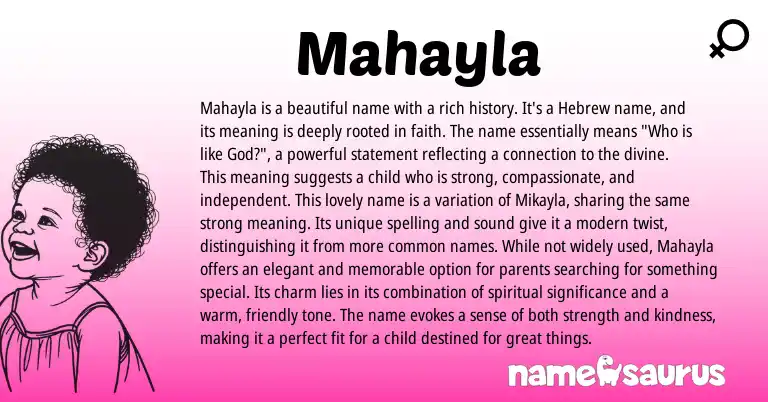 Infographic about Mahayla name meaning, Mahayla is a name from Hebrew origin(s).