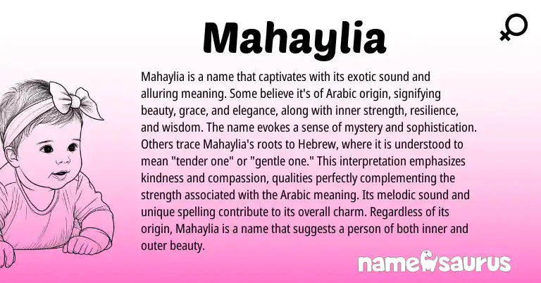 Infographic about Mahaylia name meaning, Mahaylia is a name from Arabic origin(s).