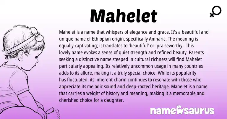 Infographic about Mahelet name meaning, Mahelet is a name from Ethiopian, Amharic origin(s).