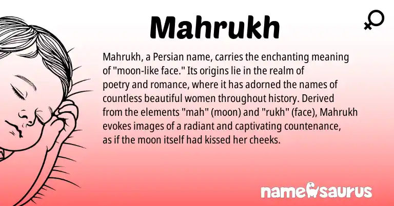 Infographic about Mahrukh name meaning, Mahrukh is a name from Persian origin(s).