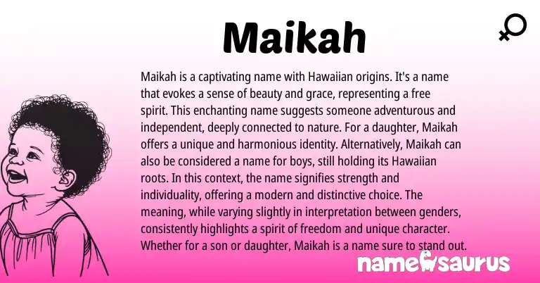 Infographic about Maikah name meaning, Maikah is a name from Hawaiian origin(s).