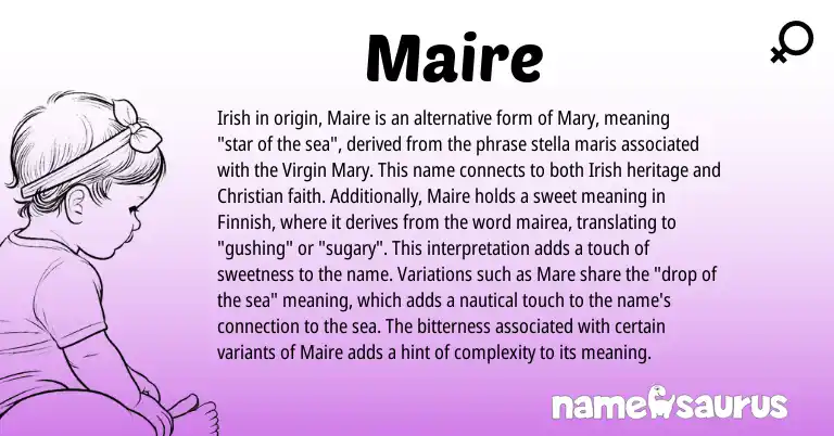 Infographic about Maire name meaning, Maire is a name from Irish, Finnish origin(s).