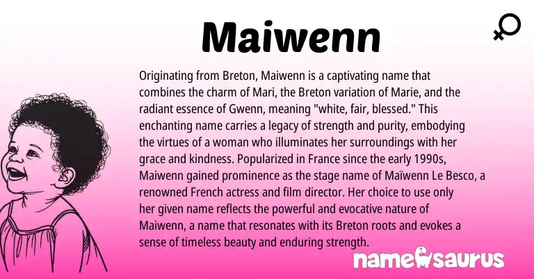 Infographic about Maiwenn name meaning, Maiwenn is a name from French, Mari, Breton origin(s).