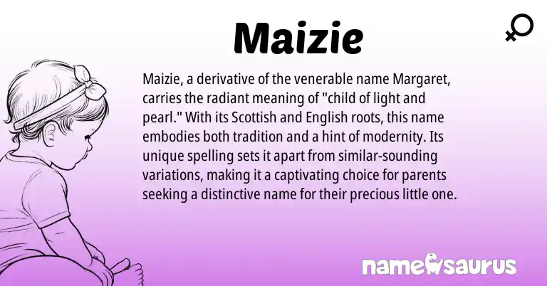 Infographic about Maizie name meaning, Maizie is a name from English, Scottish origin(s).