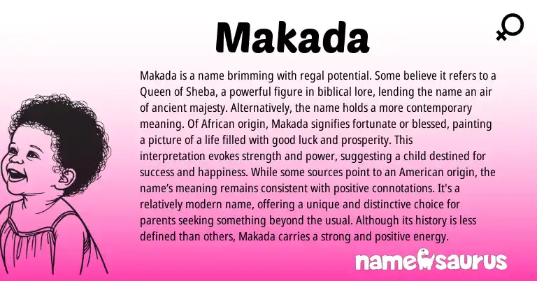 Infographic about Makada name meaning, Makada is a name from Indian, African origin(s).