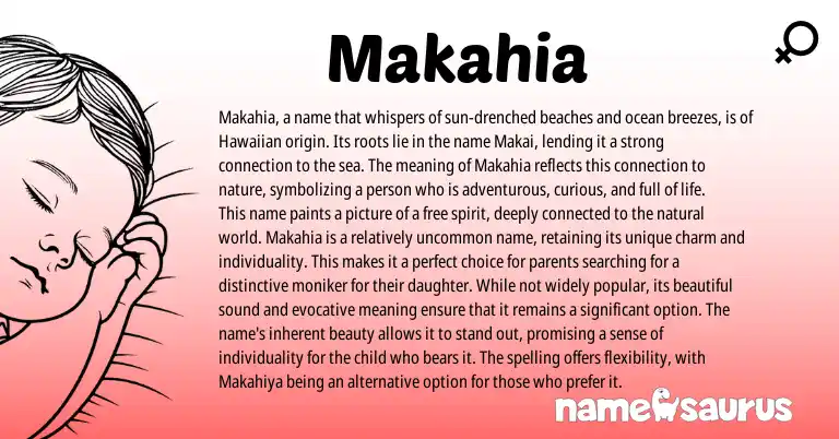 Infographic about Makahia name meaning, Makahia is a name from Hawaiian origin(s).