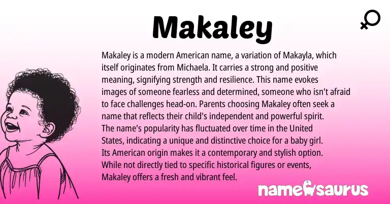 Infographic about Makaley name meaning, Makaley is a name from American origin(s).