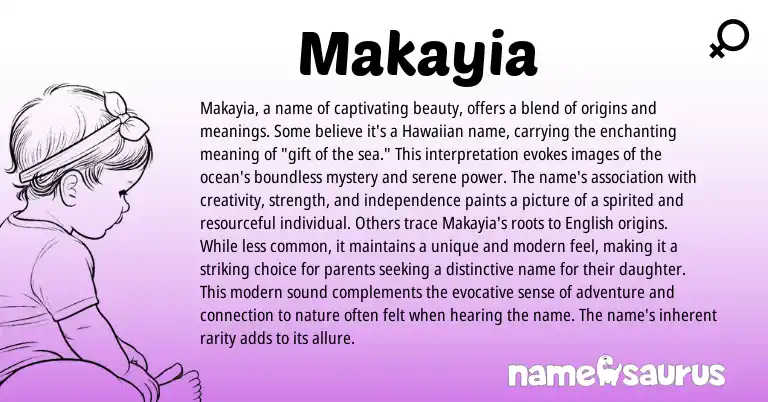 Infographic about Makayia name meaning, Makayia is a name from Hawaiian origin(s).
