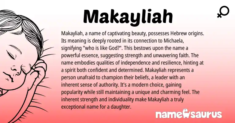 Infographic about Makayliah name meaning, Makayliah is a name from Hebrew origin(s).
