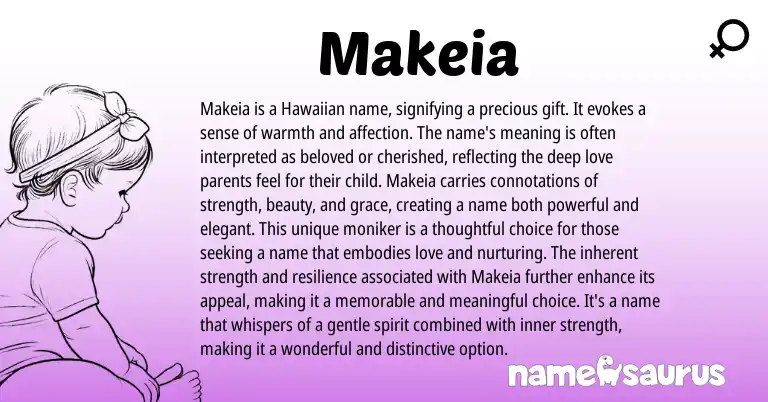 Infographic about Makeia name meaning, Makeia is a name from Hawaiian origin(s).