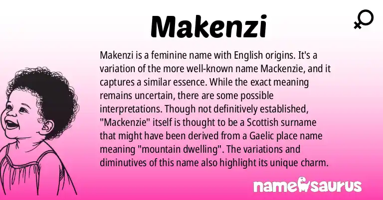 Infographic about Makenzi name meaning, Makenzi is a name from English origin(s).