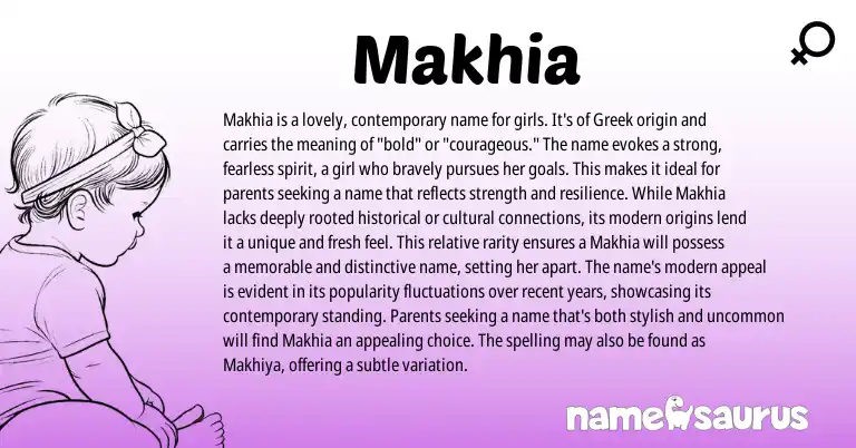 Infographic about Makhia name meaning, Makhia is a name from Greek origin(s).
