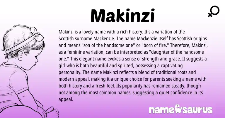 Infographic about Makinzi name meaning, Makinzi is a name from Irish, Scottish, English origin(s).