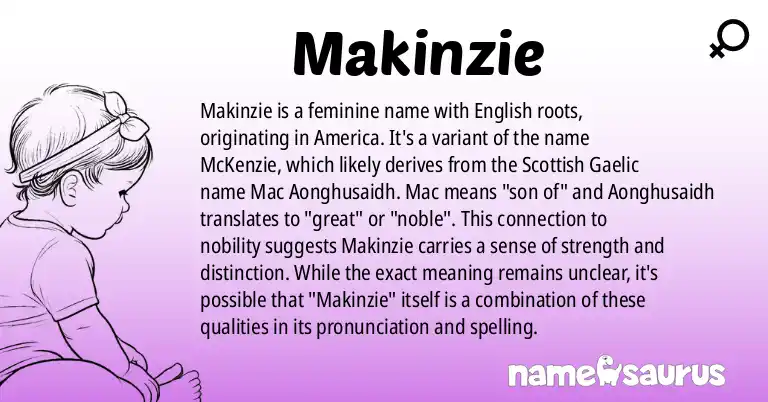 Infographic about Makinzie name meaning, Makinzie is a name from English (American) origin(s).