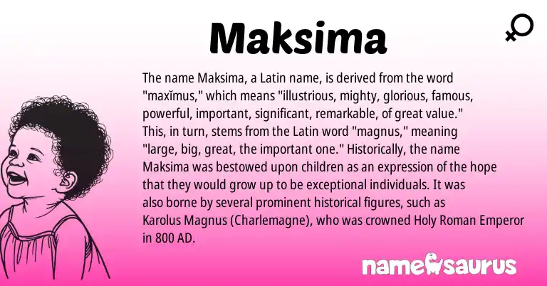 Infographic about Maksima name meaning, Maksima is a name from Roman, Latin origin(s).