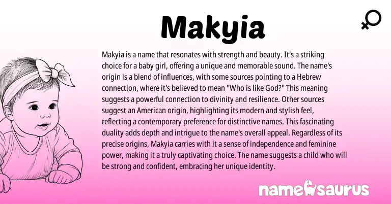Infographic about Makyia name meaning, Makyia is a name from Hebrew origin(s).