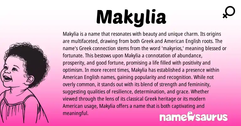Infographic about Makylia name meaning, Makylia is a name from Greek origin(s).