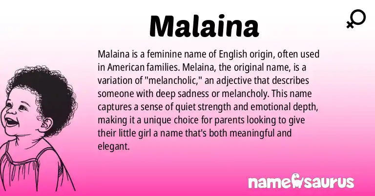 Infographic about Malaina name meaning, Malaina is a name from English (American) origin(s).