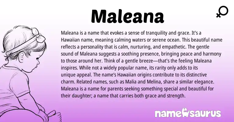 Infographic about Maleana name meaning, Maleana is a name from Hawaiian origin(s).