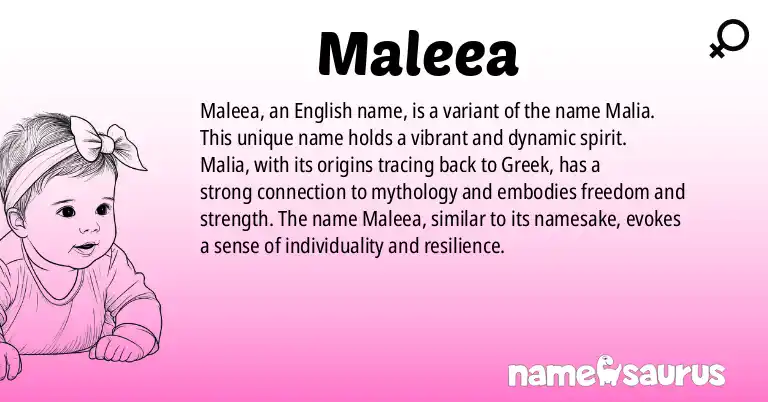 Infographic about Maleea name meaning, Maleea is a name from English (American) origin(s).
