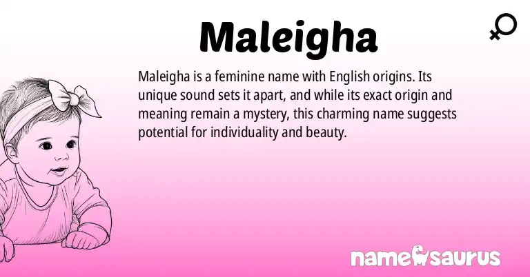 Infographic about Maleigha name meaning, Maleigha is a name from English origin(s).