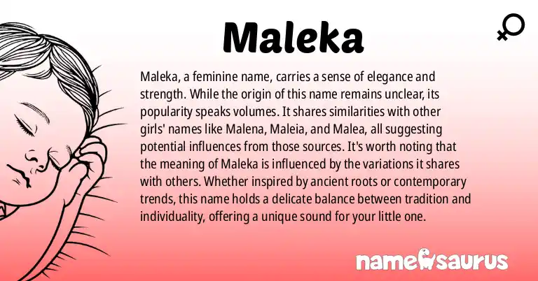 Infographic about Maleka name meaning, Maleka is a name from N/A origin(s).