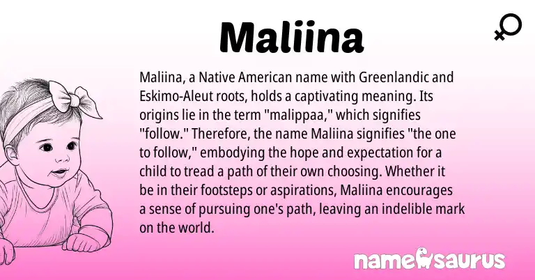 Infographic about Maliina name meaning, Maliina is a name from Native American, Aleut, Greenlandic origin(s).