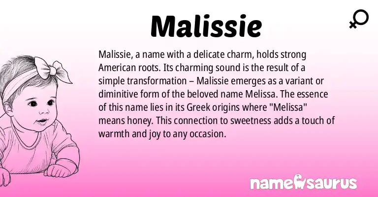 Infographic about Malissie name meaning, Malissie is a name from American origin(s).