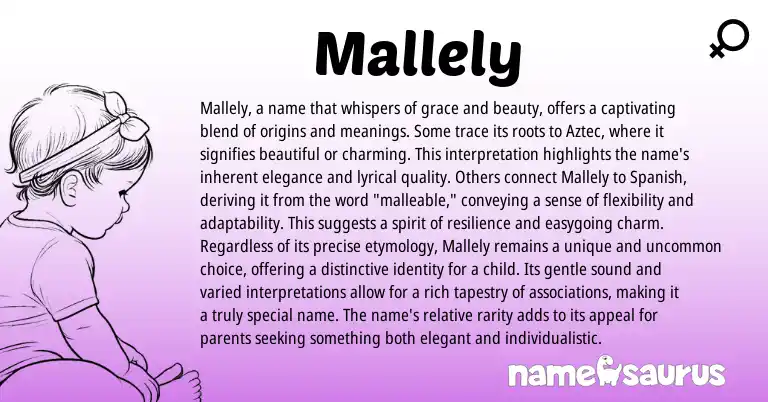 Infographic about Mallely name meaning, Mallely is a name from Aztec origin(s).