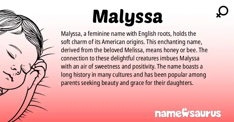 Infographic about Malyssa name meaning, Malyssa is a name from English (American) origin(s).