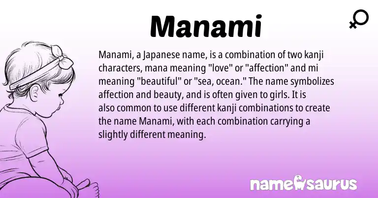 Infographic about Manami name meaning, Manami is a name from Japanese origin(s).