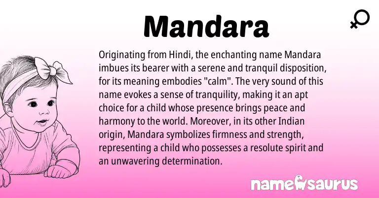 Infographic about Mandara name meaning, Mandara is a name from Hindi, Indian origin(s).