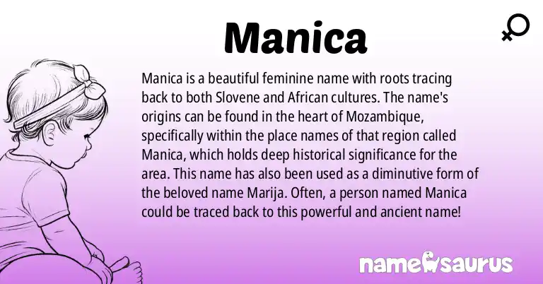 Infographic about Manica name meaning, Manica is a name from Slovene, African origin(s).