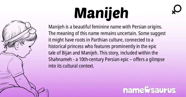 Infographic about Manijeh name meaning, Manijeh is a name from Persian origin(s).
