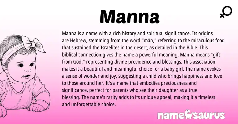 Infographic about Manna name meaning, Manna is a name from Indian, Hebrew origin(s).