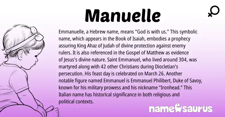 Infographic about Manuelle name meaning, Manuelle is a name from Hebrew, Italian origin(s).