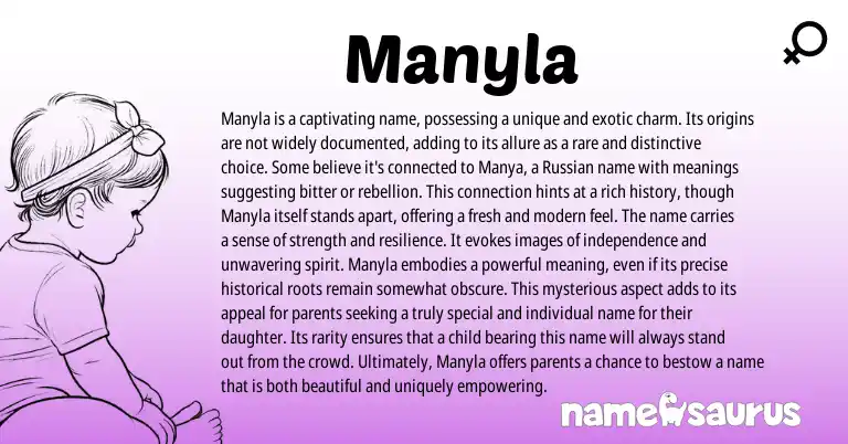 Infographic about Manyla name meaning, Manyla is a name from Russian origin(s).