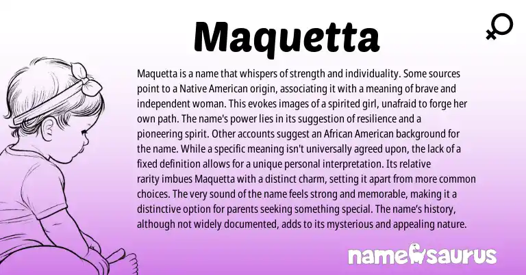 Infographic about Maquetta name meaning, Maquetta is a name from American origin(s).